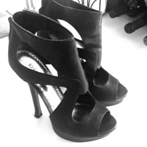 BeBe black open toe high heels size 7